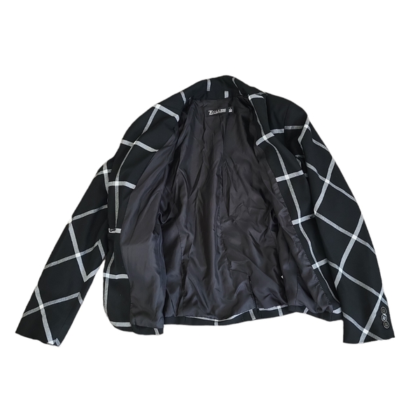 EUC 7th Avenue women's plaid 1 button blazer jacket, 2P, black white - Picture 4 of 10